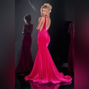 Jovani  Velvet Fitted Gown with Plunging Neckline (Spring 2026 Collection)